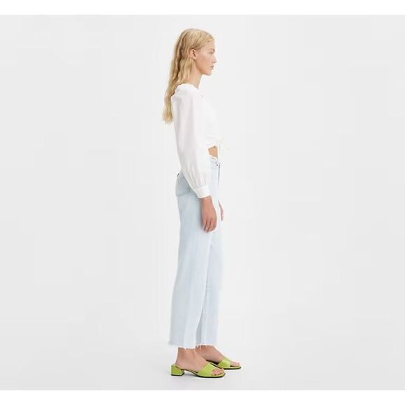 Levi’s Wedgie Straight Ripped Waistband Jeans light indigo destructed blue new - Picture 3 of 14